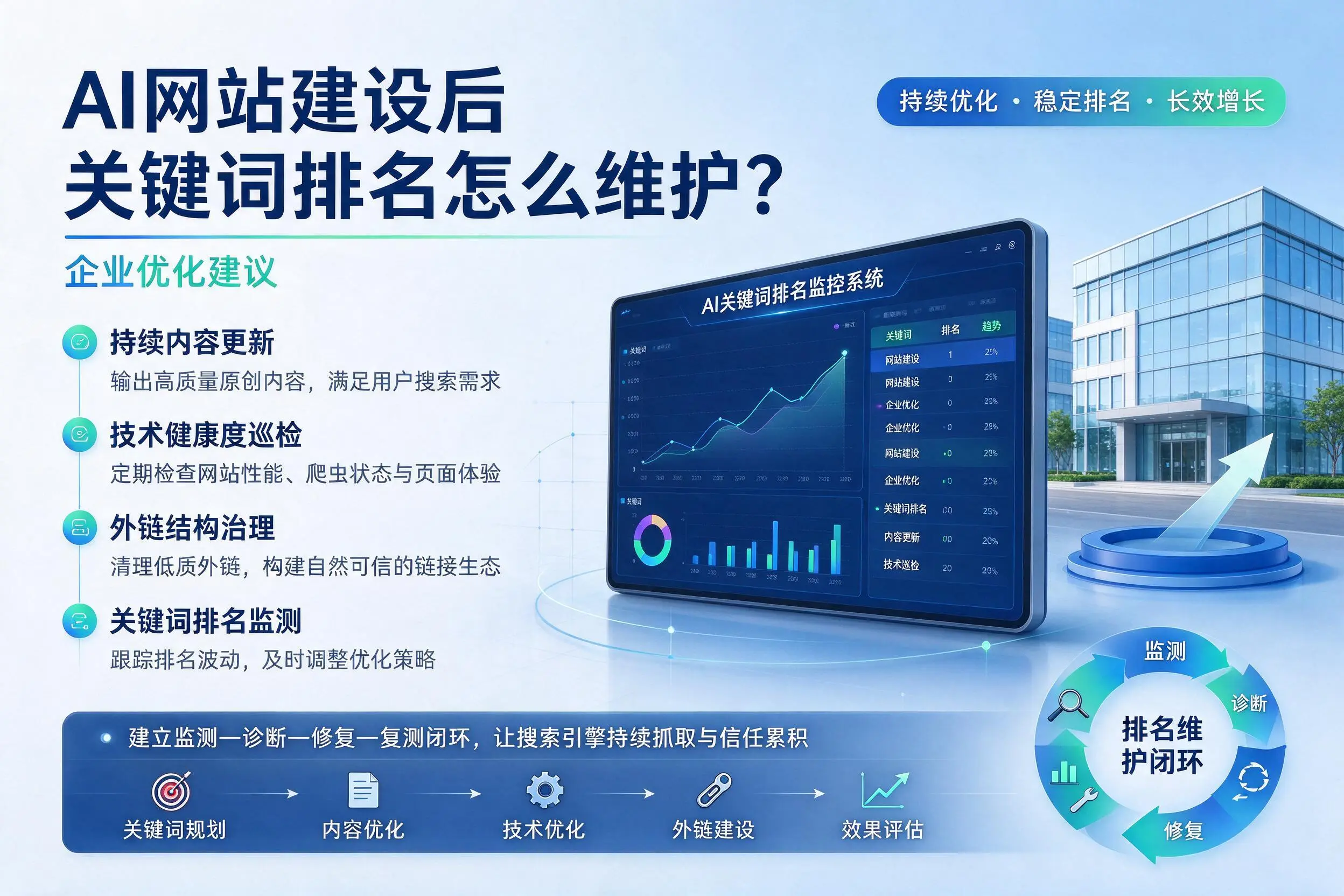AI网站建设后关键词排名怎么维护?韶关企业优化建议